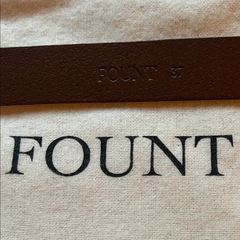 Fount Brown Leather Belt with Signature Gold Buckle (Size 37) - Picture 3 of 3